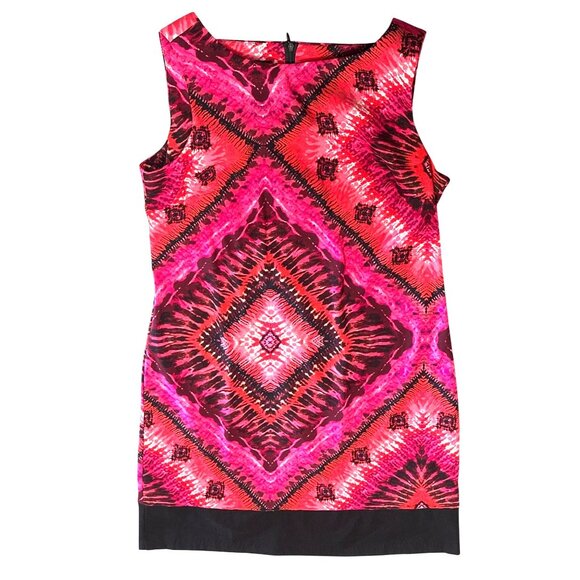 AB Studio Bold Pink Diamond Sheath Dress Size 12 Retro Style Sleeveless Geometri - Picture 12 of 13